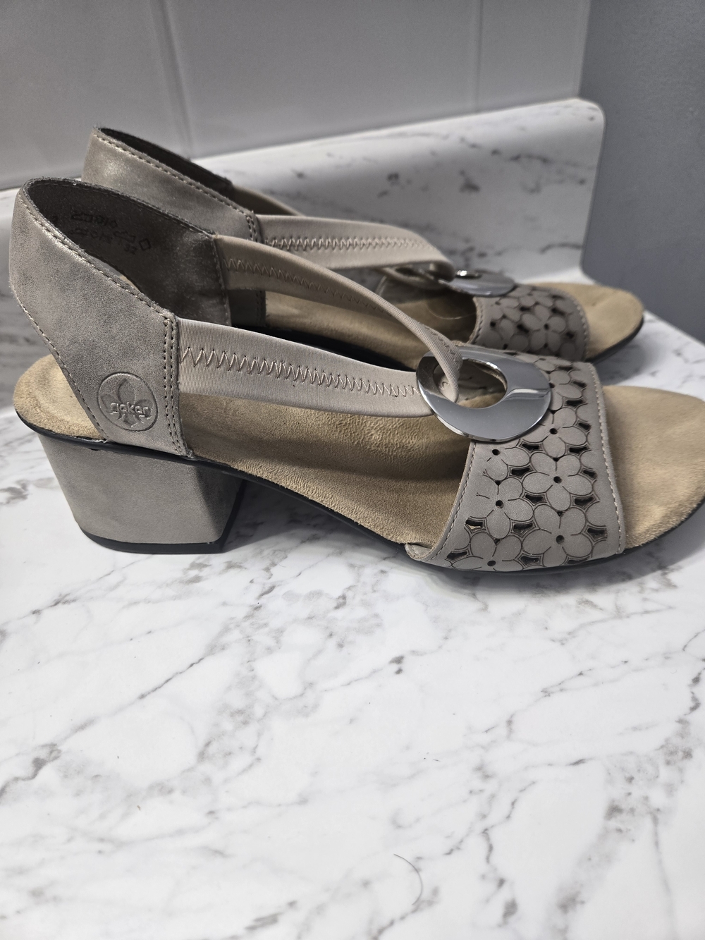 Rieker Taupe Floral Cutout Slingback Sandals